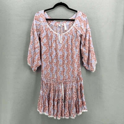 Mini Vestido Poupette St. Barth Mujer Púrpura Rojo Blanco Floral Túnica Encubrimiento Pequeño Foto 1 de 4