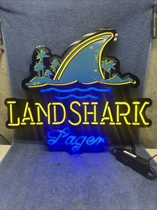 NIB LANDSHARK LAGER BEER LIGHT UP LED SIGN 30” X 25” AWESOME - Picture 1 of 13