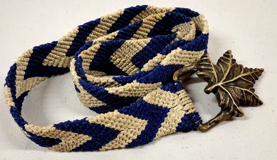 20s 1930s Belt SOLID BRASS Fall Leaf HANDMADE ART DECO Blue ZIG ZAG FLAPPER ERA - Image 1 of 4