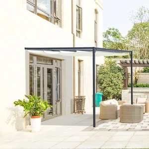 Outsunny Pergola 3 x 3 m mit Stoffdach wetterfest Wand Anbau Polyester Creme - Bild 1 von 9