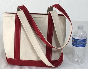 VTG LL Bean Boat And Tote Zipper Closure Natural Long Strap Stiff Canvas Bag USA - Picture 1 of 16