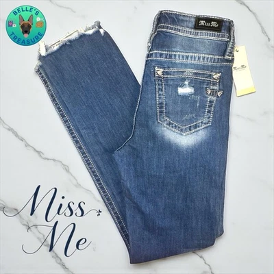 Miss Me Jeans Womens 27 x33 Slim Straight High Rise Distressed Frayed Hem Denim - Image 1 of 4