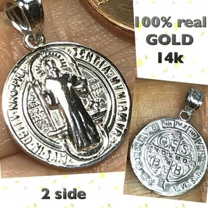 GOLd White 14k Saint st Benedict Senita San Benito Pendant Charm necklace .85” - Picture 1 of 11