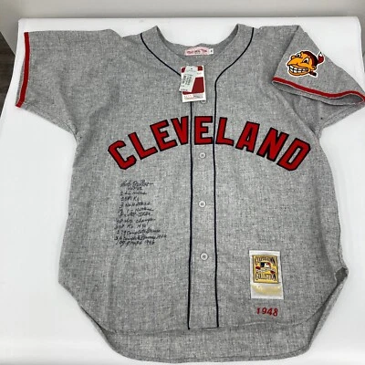 Bob Feller Signed Inscribed STATS Cleveland Indians Mitchell & Ness Jersey PSA - Image 1 of 4