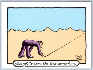 1980 I'VE GOT TO DRAW THE LINE WHERE*STEVE HOLST POSTAL HUMOR - Imagen 1 de 2