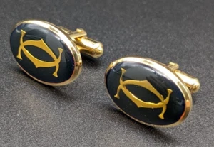 Cartier Vintage 2C Shape Logo Emblem Cufflinks Metallic Gold Black Used - Picture 1 of 1