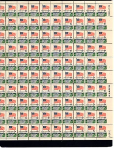 US #1338 6c FLAG FULL MINT SHEET OF 100, ERROR: WITH RIGHT MARGIN IMPERFORATED - Picture 1 of 2