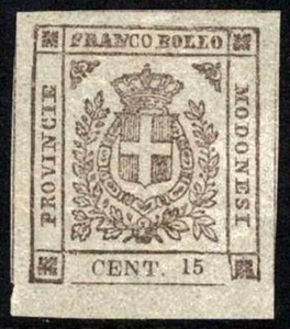 Italy - Modena Sc 11 Sas 13 Brown 15c 1859 MH OG Large Margins HCV $2150. ~ A867 - Picture 1 of 2