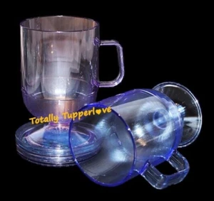 Juego de tazas y posavasos Tupperware preludio acrílico púrpura y azul acuarela vintage - Imagen 1 de 5
