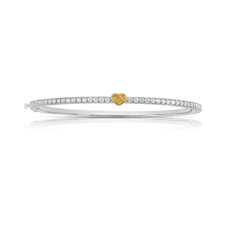 Brazalete Brazalete Oro 14k Diamante Cultivado Laboratorio Redondo Corazón Amarillo y Blanco 0.22ct SI1 Foto 1 de 4