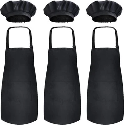Pack de 3 Delantales Infantiles con Sombrero de Chef Set - Babero Infantil con Bolsillo (Negro) Foto 1 de 4