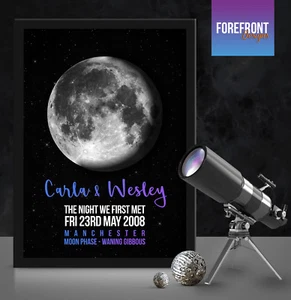 Personalised moon phase print - perfect gift engagement/anniversary/valentines - Picture 1 of 4