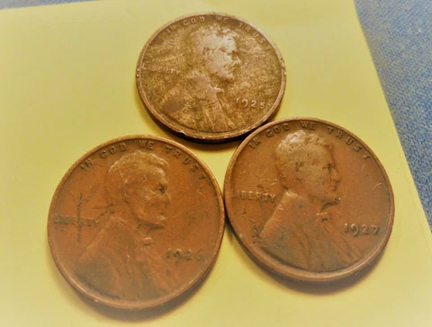 1925 P,1926 P.1927 P,  WHEAT Cents ( OBV.  LAMINATION  ERRORS    #YEL567P Cover