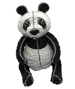 Estatuilla artística de escultura de alambre de oso panda con cuentas esculpida a mano Beadworx - Imagen 1 de 6