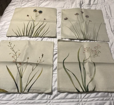 4 Piece 16 X 16" Linen Exquisite Floral Pillow Covers Subtle Flowers to Beautify - Image 1 of 4