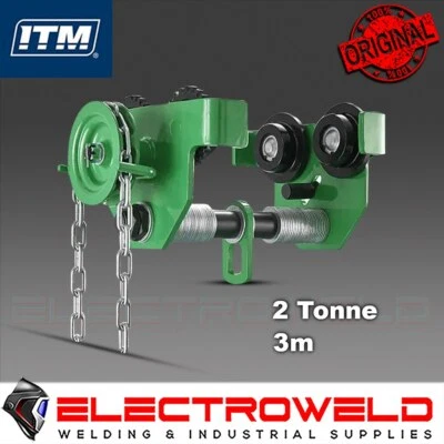 ITM Beam Geared Girder Trolley 2 Ton 2000kg Green 3m Chain Lift 2T TM9102-02000