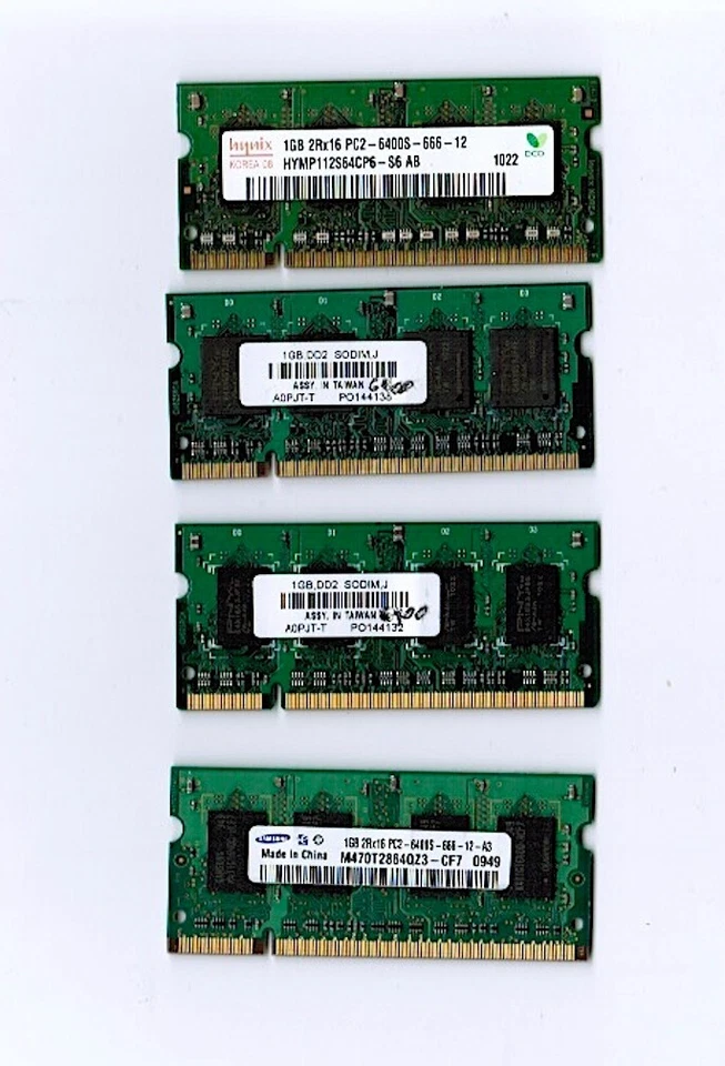 4 x 1GB (4GB)  PC2-6400 Sodimm RAM  (DDR2 Laptop Memory) 800 Mhz - Image 1 of 1