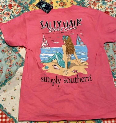 NUEVA Camisa Niñas Jóvenes Pequeña S Simply Southern Rosa Sirena Tortuga Playa Camiseta Foto 1 de 4