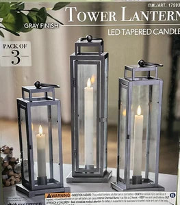 Evergreen Tower Lantern Led Tapered Candle, 3-Pack Gray color with remote NEW - Picture 1 of 3