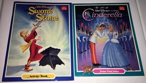 2 new 1987 Cinderella paint with water & The Sword in the Stone Activity Book - Picture 1 of 5