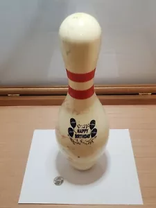 AMF Bowling Pin Two-Stripes "Happy Birthday" Balloons Plastic Coated vtg. - Picture 1 of 11