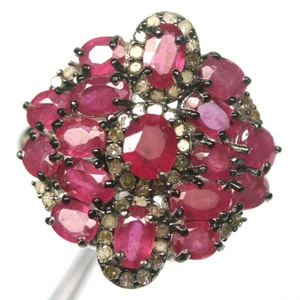 Gemstone Red Ruby & Diamond Jewelry Ring 925 Silver Size 7.75 - Picture 1 of 4