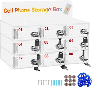 Acrylic Cell Phone Storage Cabinet - Wall-Mounted Lock Box with 9 Slots, Door Lo - Picture 1 of 7
