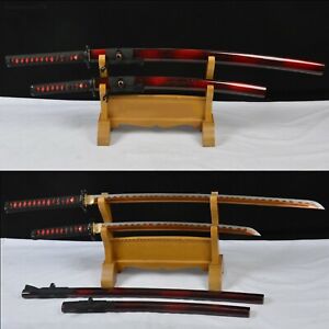 HANDMADE T1095 STEEL JAPANESE SAMURAI SWORD SET ( KATANA + WAKIZASH) SHARP