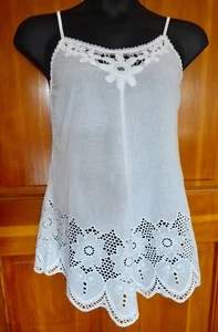In Bloom by Jonquil White Cotton Eyelet Lace Chemise Tie Back Womens Large Boho - Picture 1 of 10