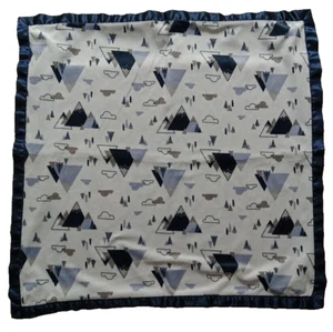 Just Born Baby Blanket Blue Boys Cloud Mountain Satin Trim & Reverse Side 25x24 - Picture 1 of 5