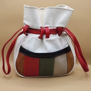 Patchwork Kordelzug Tasche Vegan Leder Retro Bucket Purse Handtasche Vintage Mod 60er70er - Bild 1 von 13