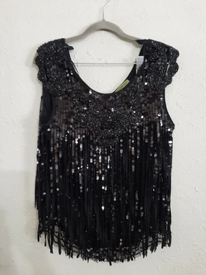 Camisa blusa vintage Vivienne Tam 100 % seda lentejuelas negra fiesta cóctel rara Foto 1 de 4