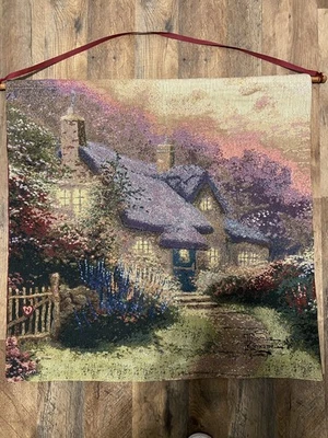 Tapiz colgante de pared Thomas Kinkade “Gloria de Eva” 26x25 pulgadas cabaña jardín Foto 1 de 4
