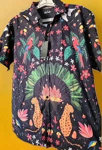 Camicia Public Record Uomo Grande Giungla Cheeta Bottoni Manica Corta B7 Nuova con etichette - Foto 1 di 4