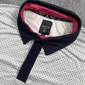 Kenneth Cole Golf Mens 1X White Black Geometric Print Stretch Performance Polo - Picture 1 of 8