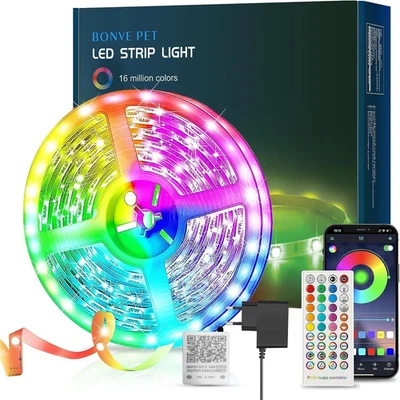 Striscia LED 15 Metri, Luce RGB Con Telecomando IR E APP, 28 Stili, Luce LED per - Immagine 1 di 4