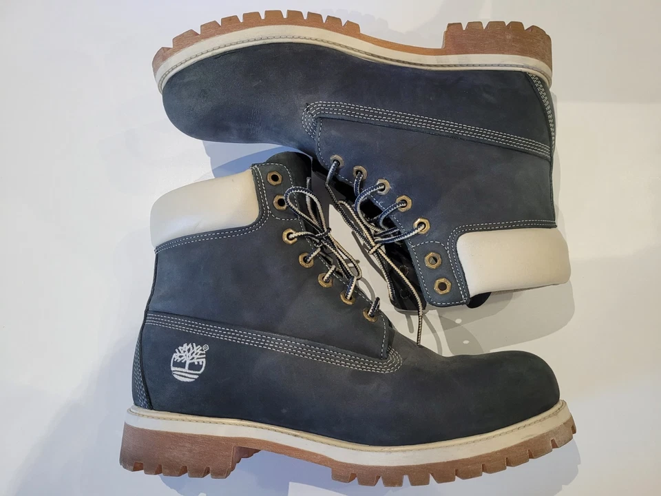 Timberland Bleu et beige chaussure full cuir nubuck 44 collector vintage boots - Photo 1/4