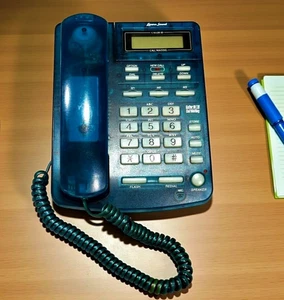 Teléfono De Colección Azul Transparente Sonido Lenoxx PH-549 Retro Años 90 Identificador de Llamadas Llamada Espera FUNCIONA - Imagen 1 de 11