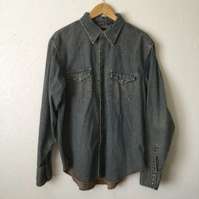 Camisa de mezclilla Gap Pearl Snap para hombre grande sucia dorada Y2K vintage occidental Foto 1 de 4