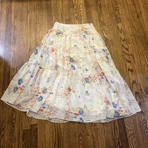 Ralph Lauren Maxi Stufenrock weiß pastell Blumen Chiffon Größe 6, RT = 145 $ - Bild 1 von 10