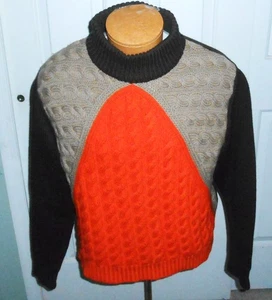 GINO PAOLI ITALY MENS WOOL VINTAGE CABLE HEAVY KNIT SWEATER ORANGE BROWN MED 70s - Picture 1 of 3