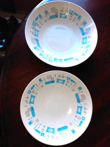 2 cuencos vintage MCM Blue Heaven Atomic Royal China de 7,5 y 9 pulgadas - Imagen 1 de 3
