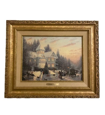 Thomas Kinkade“维多利亚圣诞节”带框限量版帆布绘画带真品证明 — 第 1/4 张图片