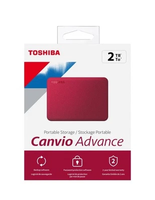 Toshiba Canvio Advance 2TB Portable External Hard Drive USB 3.2 Red HDTCA20XR3AA - Image 1 of 4
