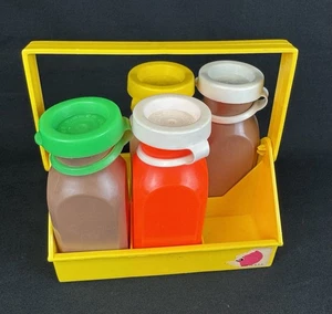 Vintage Fisher Price #637 Yellow Milk Carrier Caddy Set With 4 Bottles - Picture 1 of 7