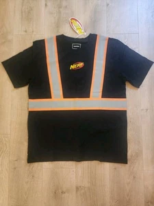 NERF HASBRO BLACK REFLECTIVE MENS SIZE L Large SAFETY T SHIRT DUMBGOOD NWT - Picture 1 of 6