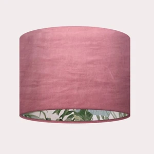 Pantalla Rosa Oscuro Terciopelo Verde Palma Hojas Botánicas Pantalla de Luz - Imagen 1 de 5
