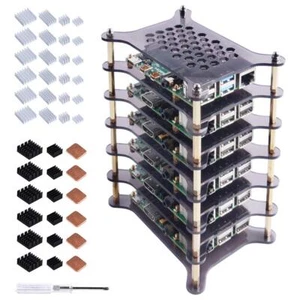 6-Layers Raspberry Pi Cluster Gehäuse Stapelbares Rack Mit Kühlkörper für Ras... - Afbeelding 1 van 9