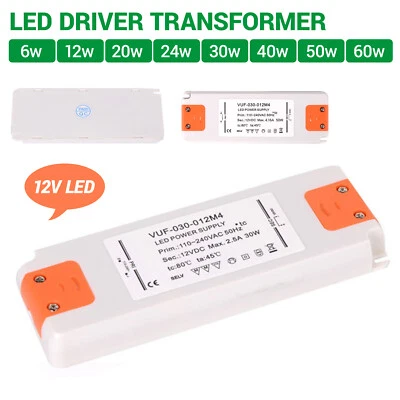 6W 12W 30W 60W LED Driver Power Supply Transformer Ultrathin 110-220V to 12V - Image 1 of 4