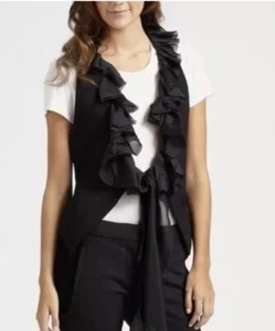 ELIZABETH AND JAMES Black Dandy Silk Blend Ruffle Reversible Vest Tie XS - Picture 1 of 15